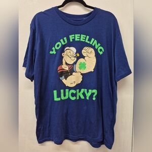 Navy Popeye Lucky Graphic Tshirt Men XL four leaf clover st. Patrick's